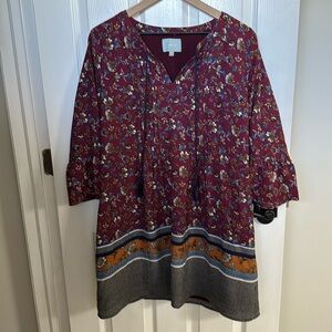 Skies are blue boho floral mini dress L